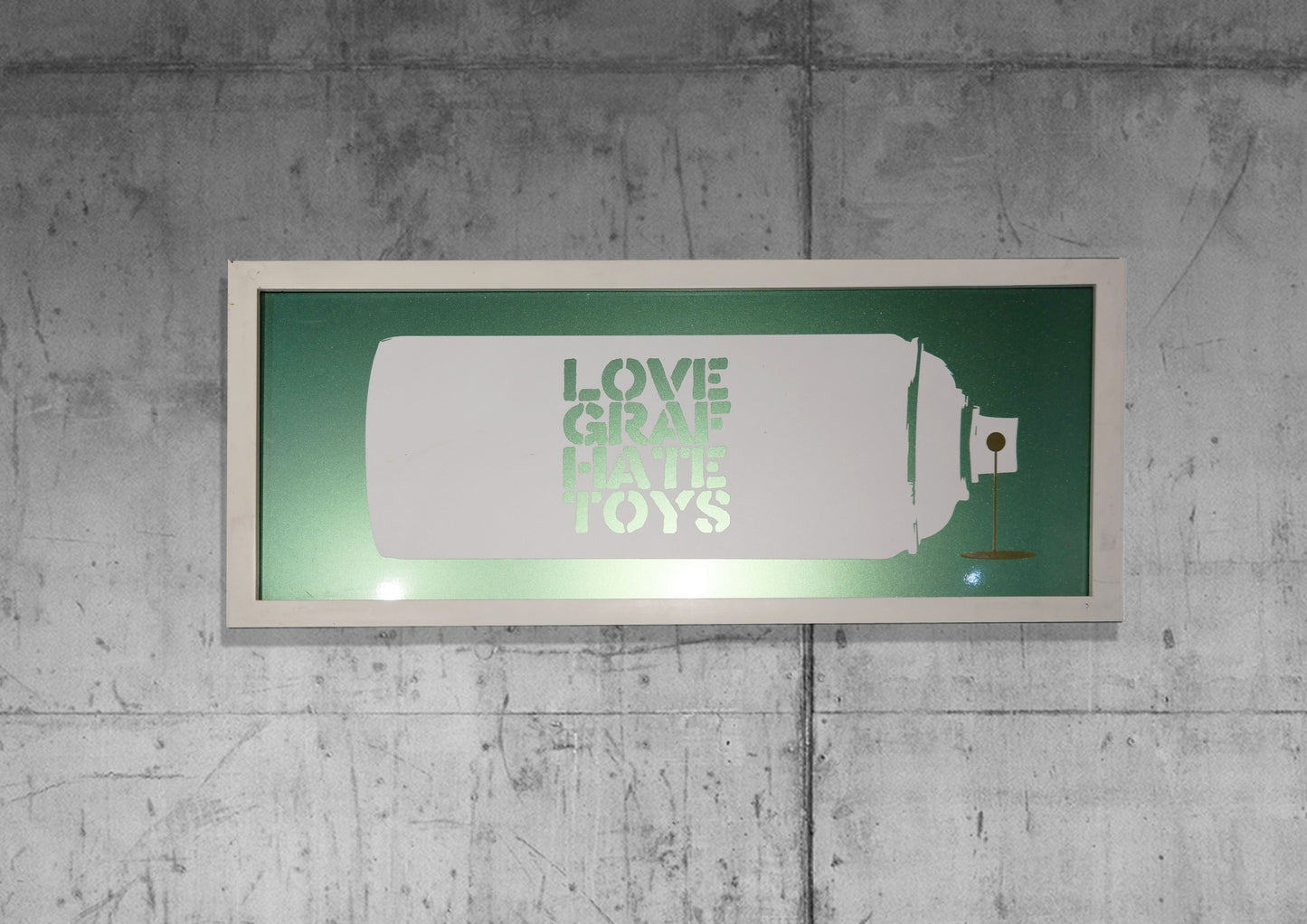 Art Jaz - 'Love Graf Hate Toys' White and Chameleon Wall Art