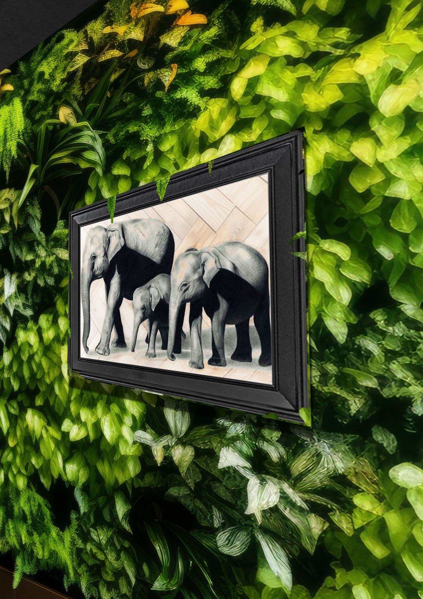 Emily Hinchcliffe - 'Elephant Family' Wooden Parquet Wall Art