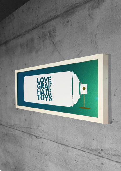 Art Jaz - 'Love Graf Hate Toys' White and Chameleon Wall Art
